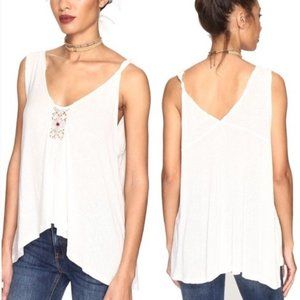 FREE PEOPLE Ivory Twist Flowy New Vibes Tank XS NWT Beaded High Low Boho $58